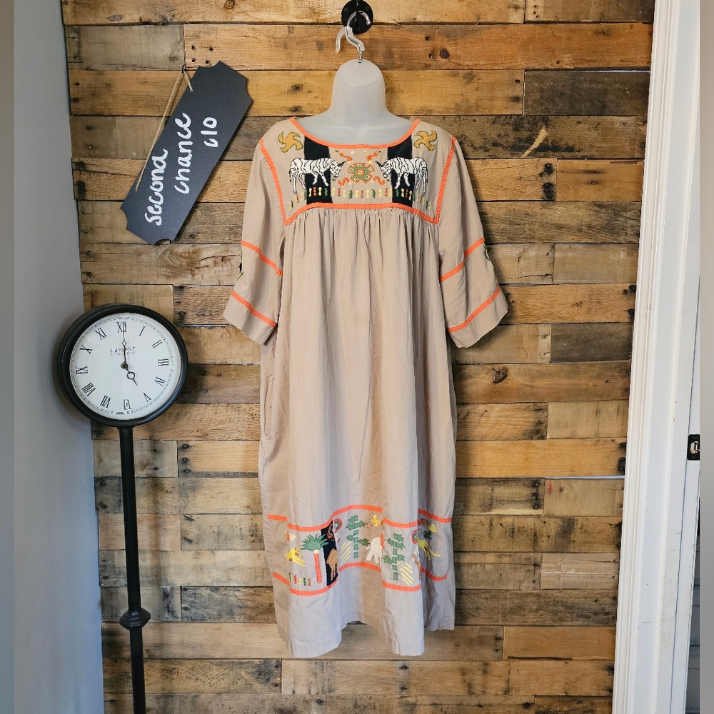 Vintage go softly Women's Safari Print mumu patio dress Size M/L